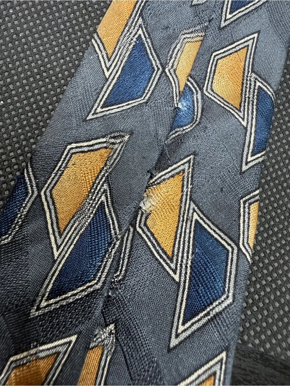 Vintage Monsieur Givenchy Silk Tie Geometric Blue Gold Made USA 57.5” x 4”